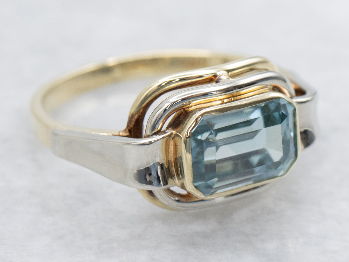 East-West Set Blue Zircon Solitaire Ring