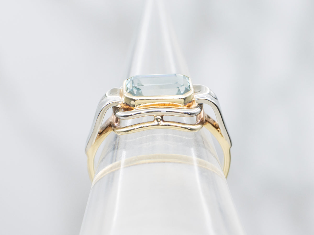 East-West Set Blue Zircon Solitaire Ring