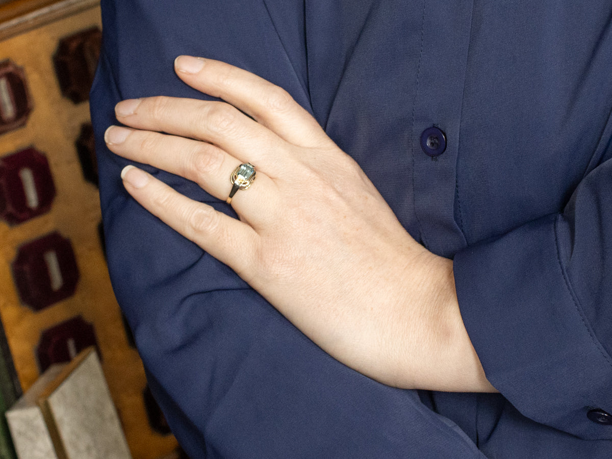 East-West Set Blue Zircon Solitaire Ring