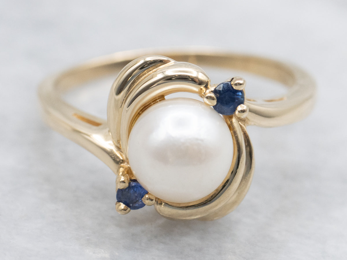 Saltwater Pearl and Sapphire Bypass Ring