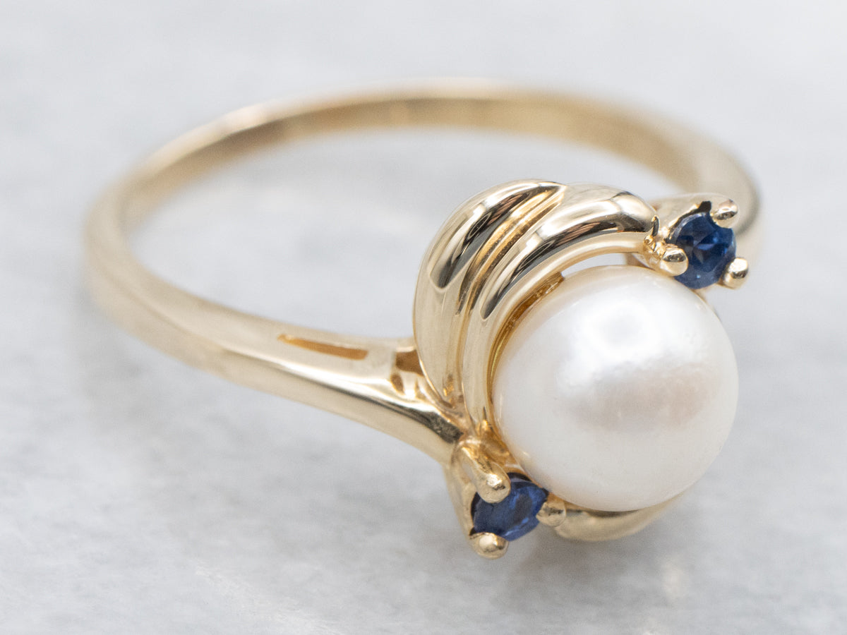 Saltwater Pearl and Sapphire Bypass Ring