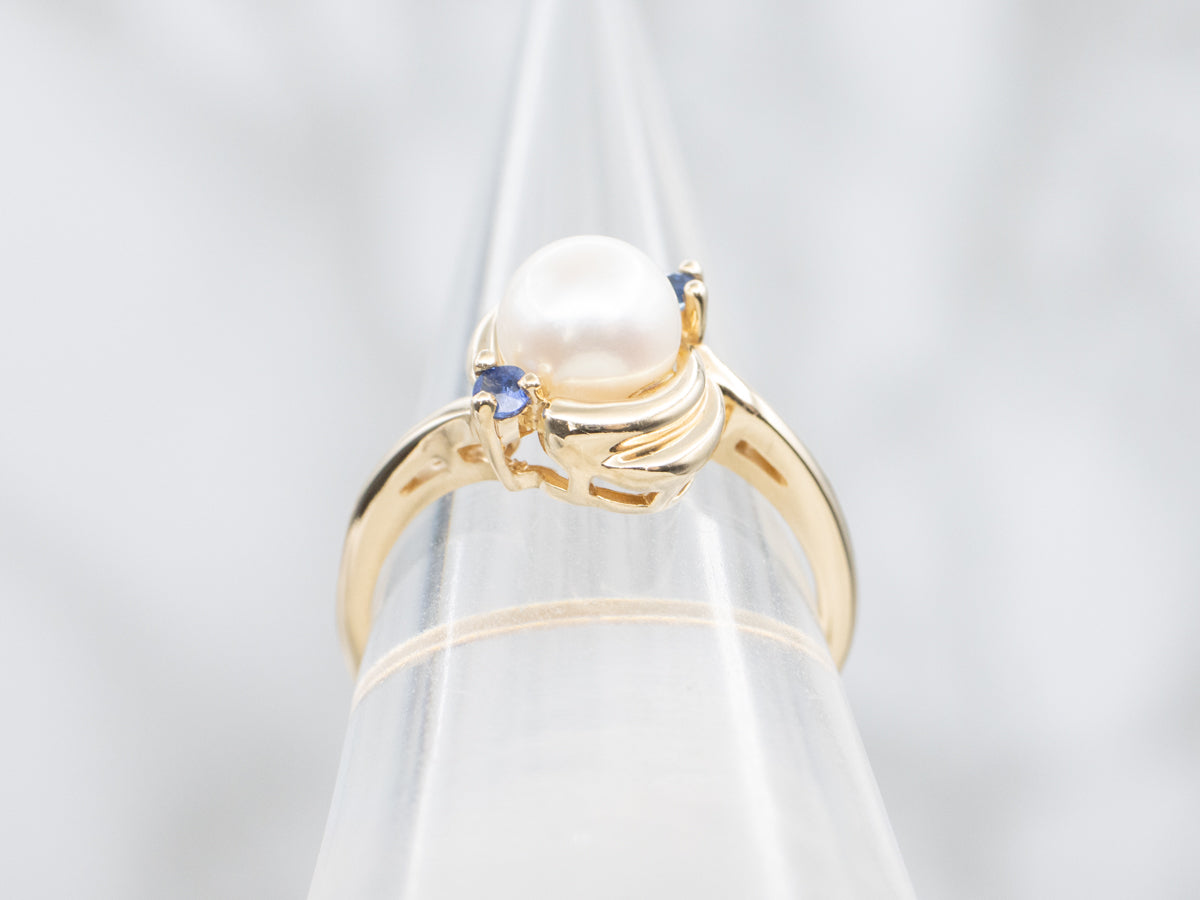 Saltwater Pearl and Sapphire Bypass Ring