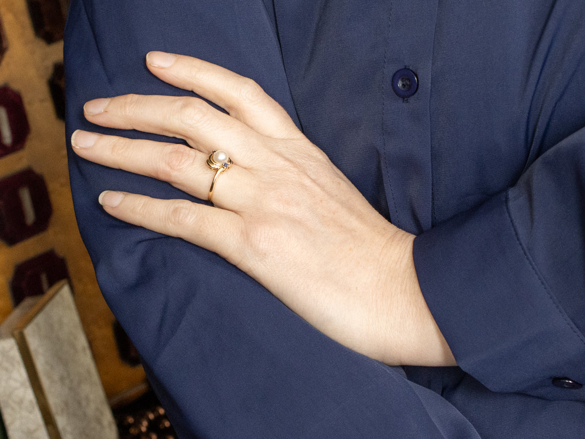Saltwater Pearl and Sapphire Bypass Ring