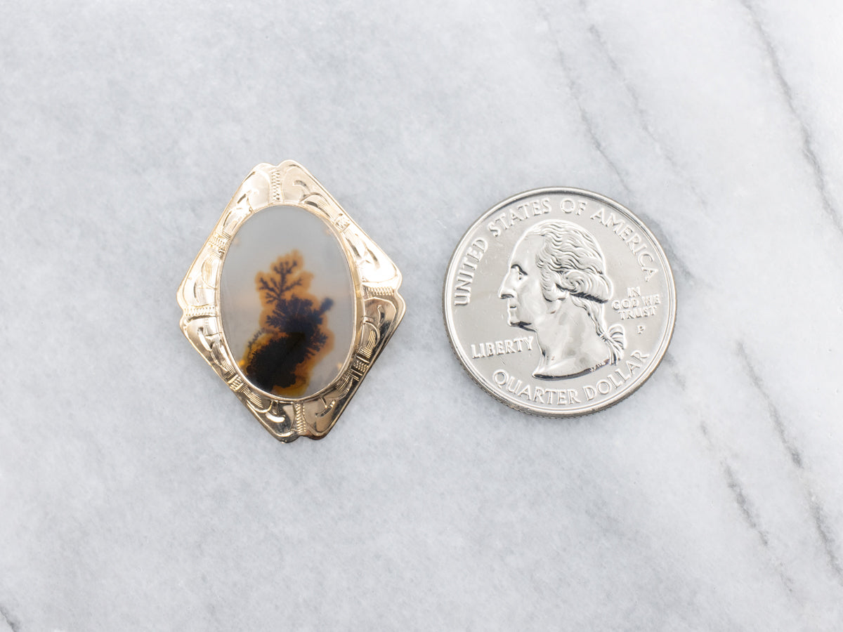 Dendritic Agate Vintage Gold Brooch