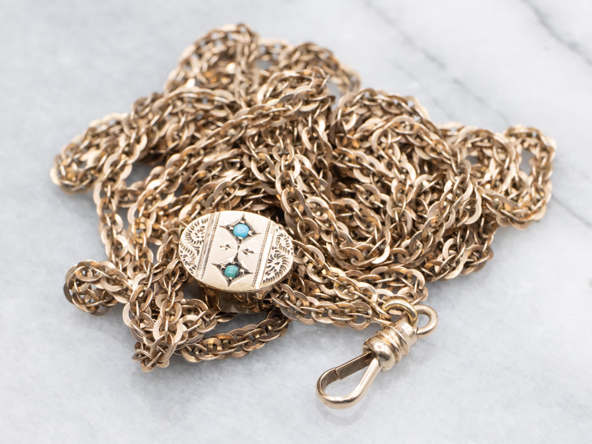 Victorian Gold Turquoise Slide Lariat Necklace