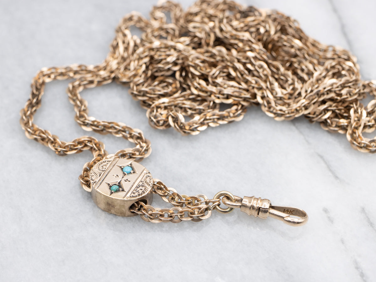 Victorian Gold Turquoise Slide Lariat Necklace