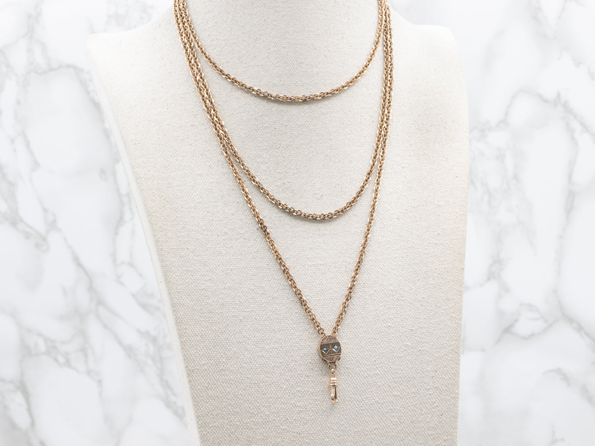 Victorian Gold Turquoise Slide Lariat Necklace