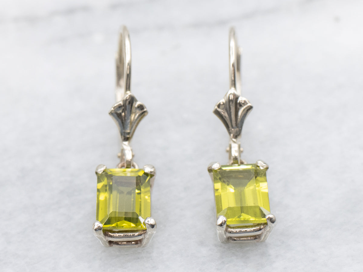 Emerald Cut Peridot Drop Earrings