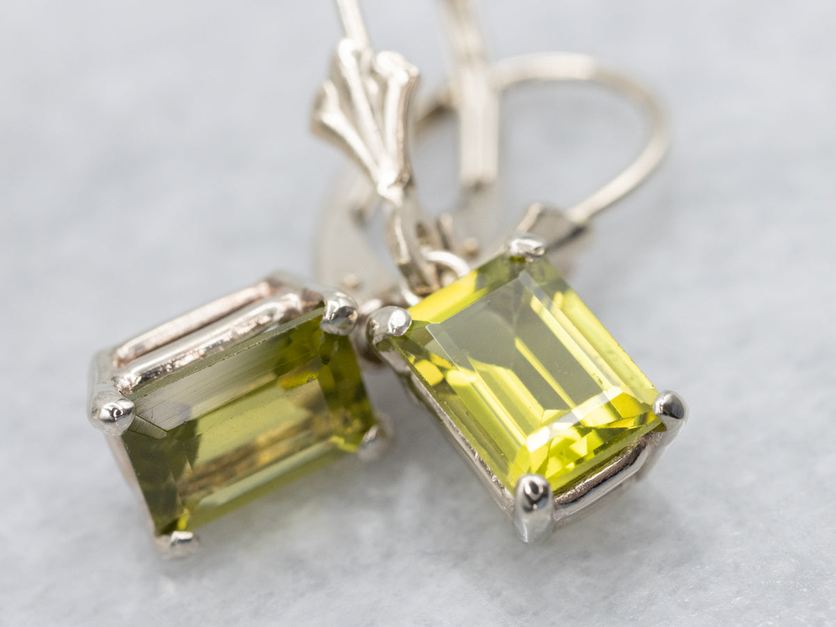 Emerald Cut Peridot Drop Earrings