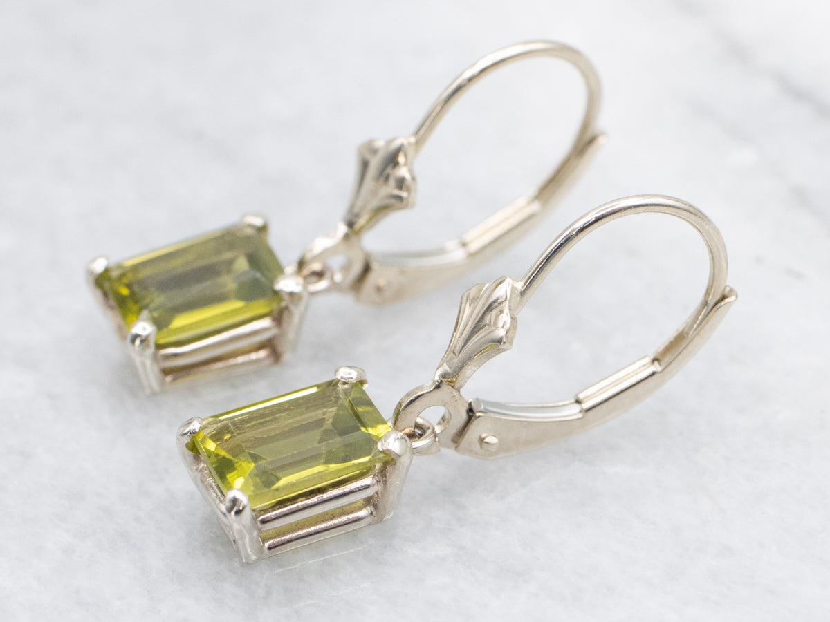 Emerald Cut Peridot Drop Earrings