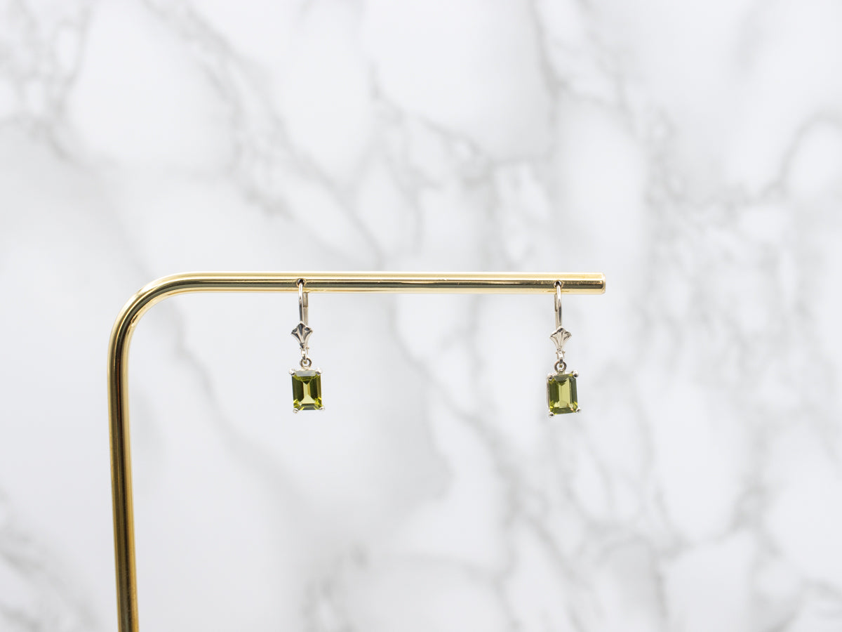 Emerald Cut Peridot Drop Earrings