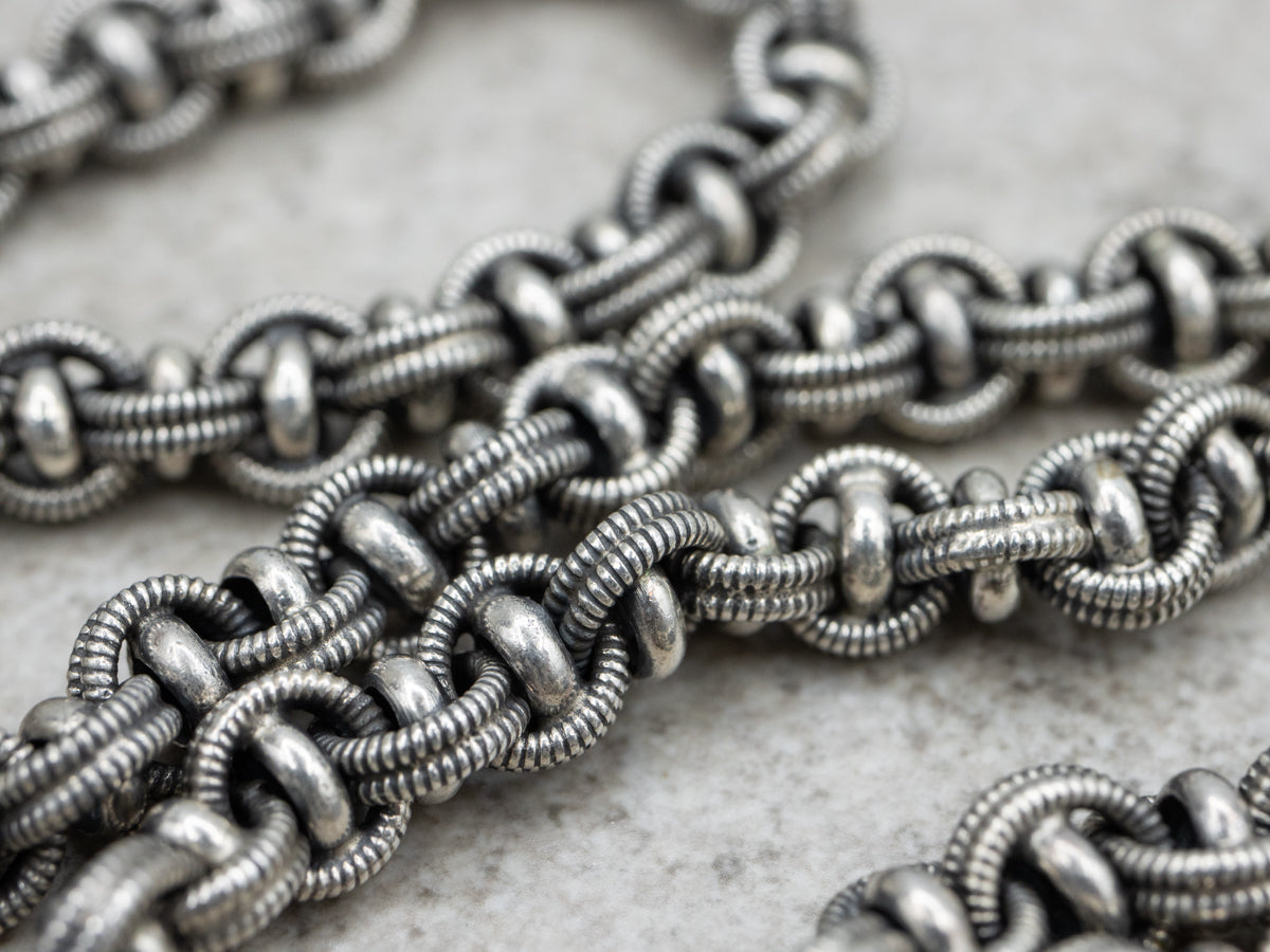 Sterling Silver Bohemian Beaded Necklace with Enamel Details and Floral Tassel