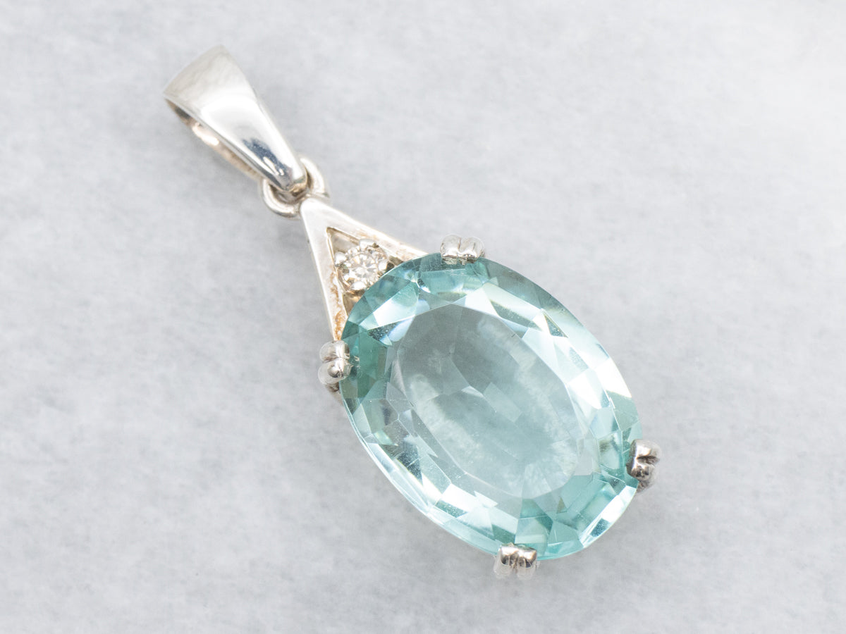 Sterling Silver Teal Obsidian and Diamond Pendant