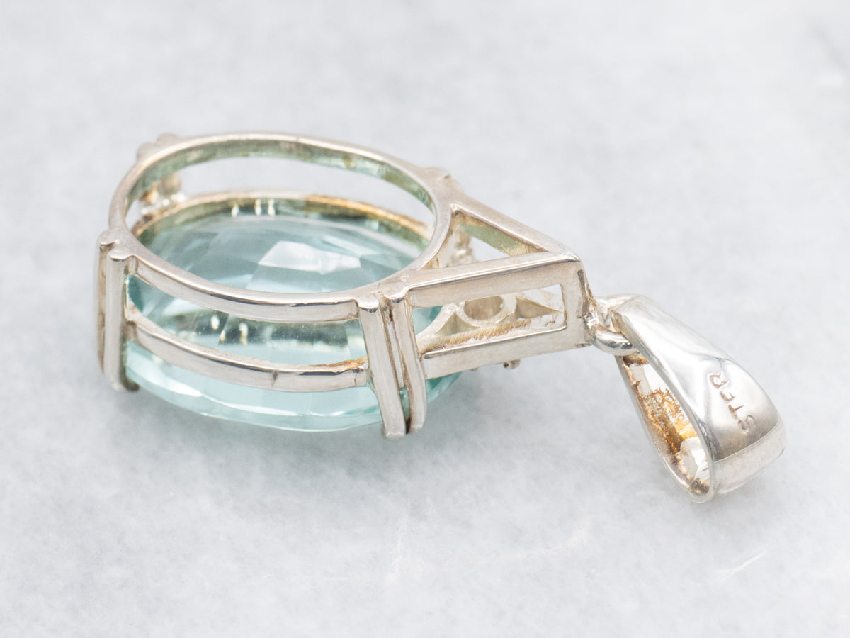 Sterling Silver Teal Obsidian and Diamond Pendant