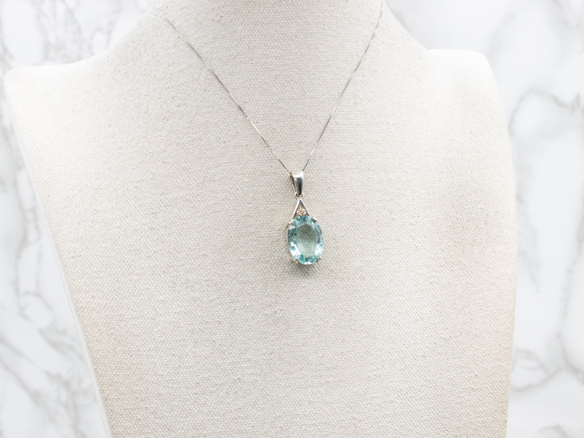 Sterling Silver Teal Obsidian and Diamond Pendant