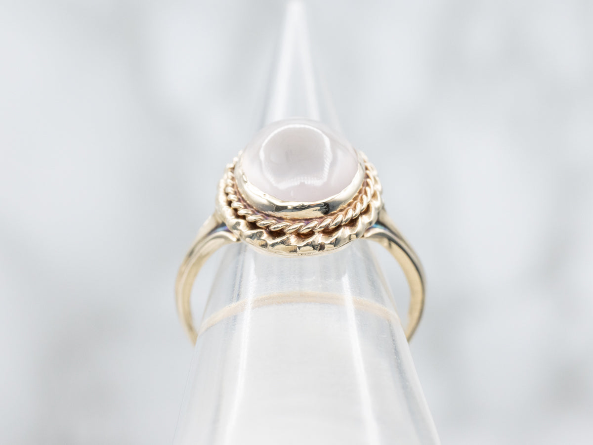 Rose Quartz Cabochon Ring in Vintage Rope Twist Setting