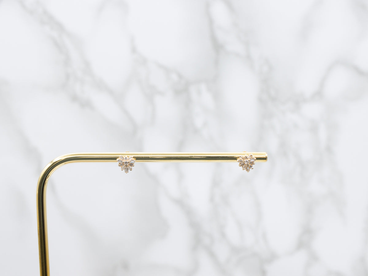 Yellow Gold Mixed-Cut Diamond Cluster Stud Earrings