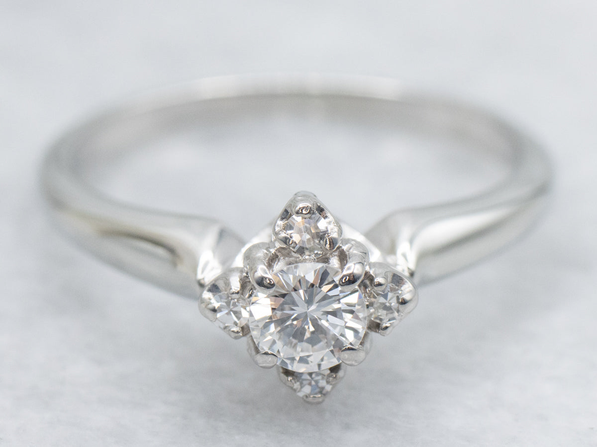Sweet White Gold Modern Diamond Halo Engagement Ring