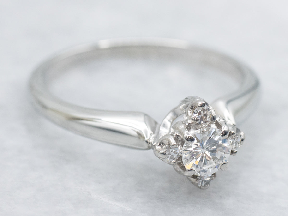 Sweet White Gold Modern Diamond Halo Engagement Ring