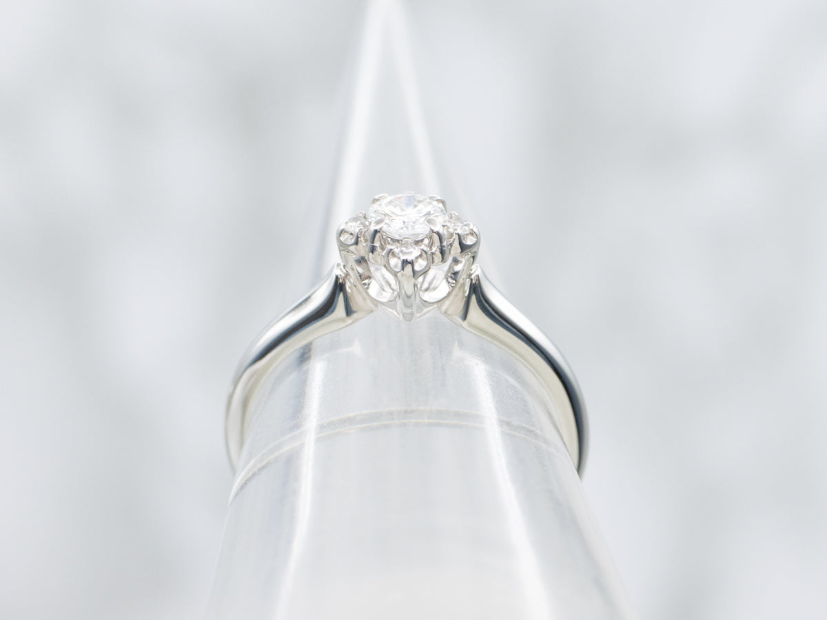 Sweet White Gold Modern Diamond Halo Engagement Ring