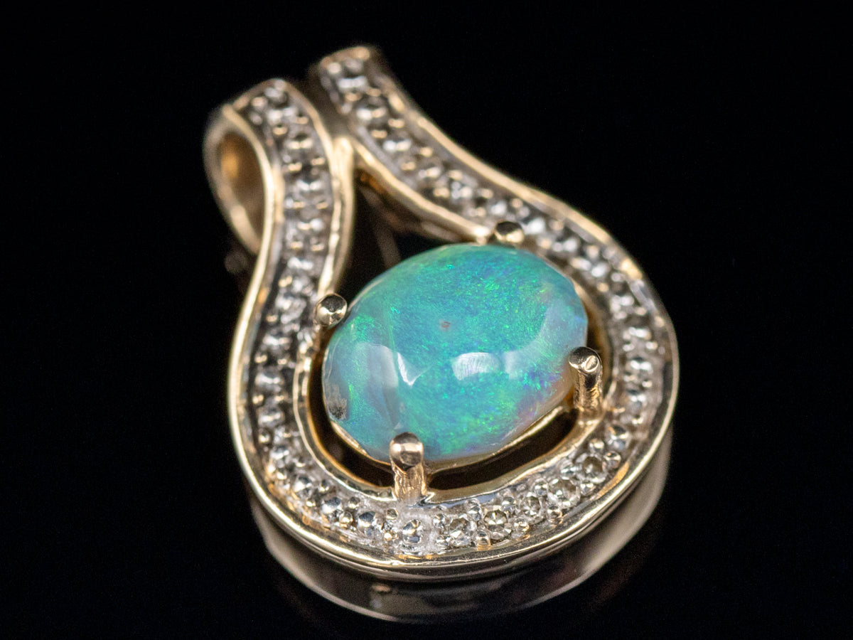 Modern Opal and Diamond Pendant