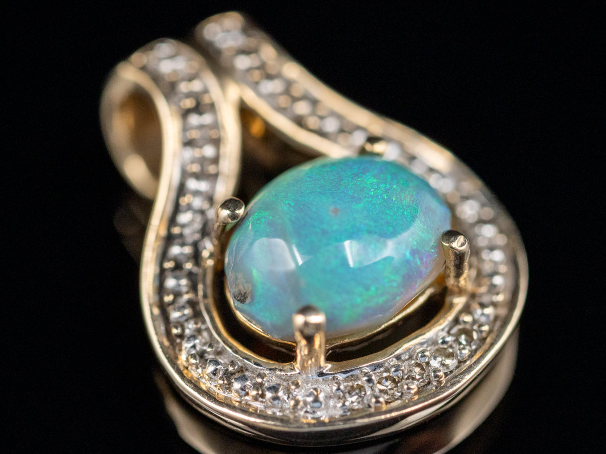 Modern Opal and Diamond Pendant