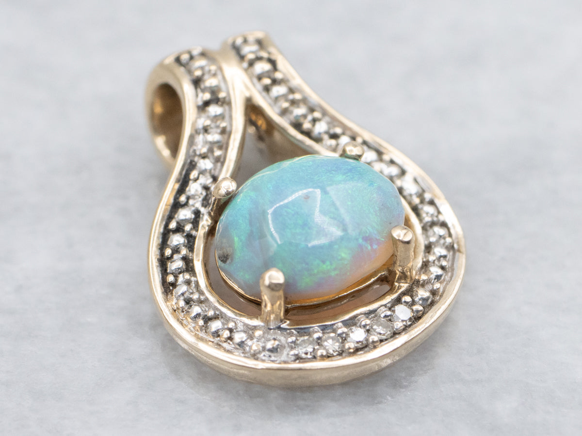Modern Opal and Diamond Pendant