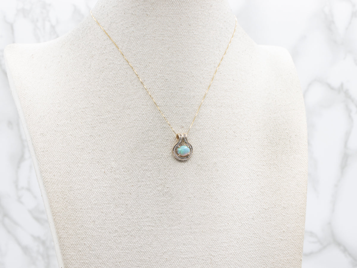 Modern Opal and Diamond Pendant