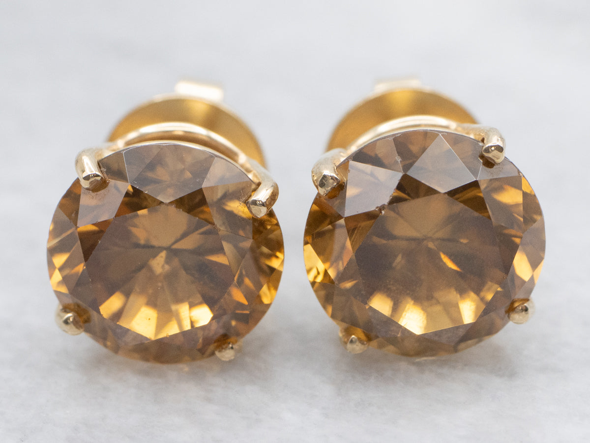 Golden Honey Zircon Gemstone Stud Earrings