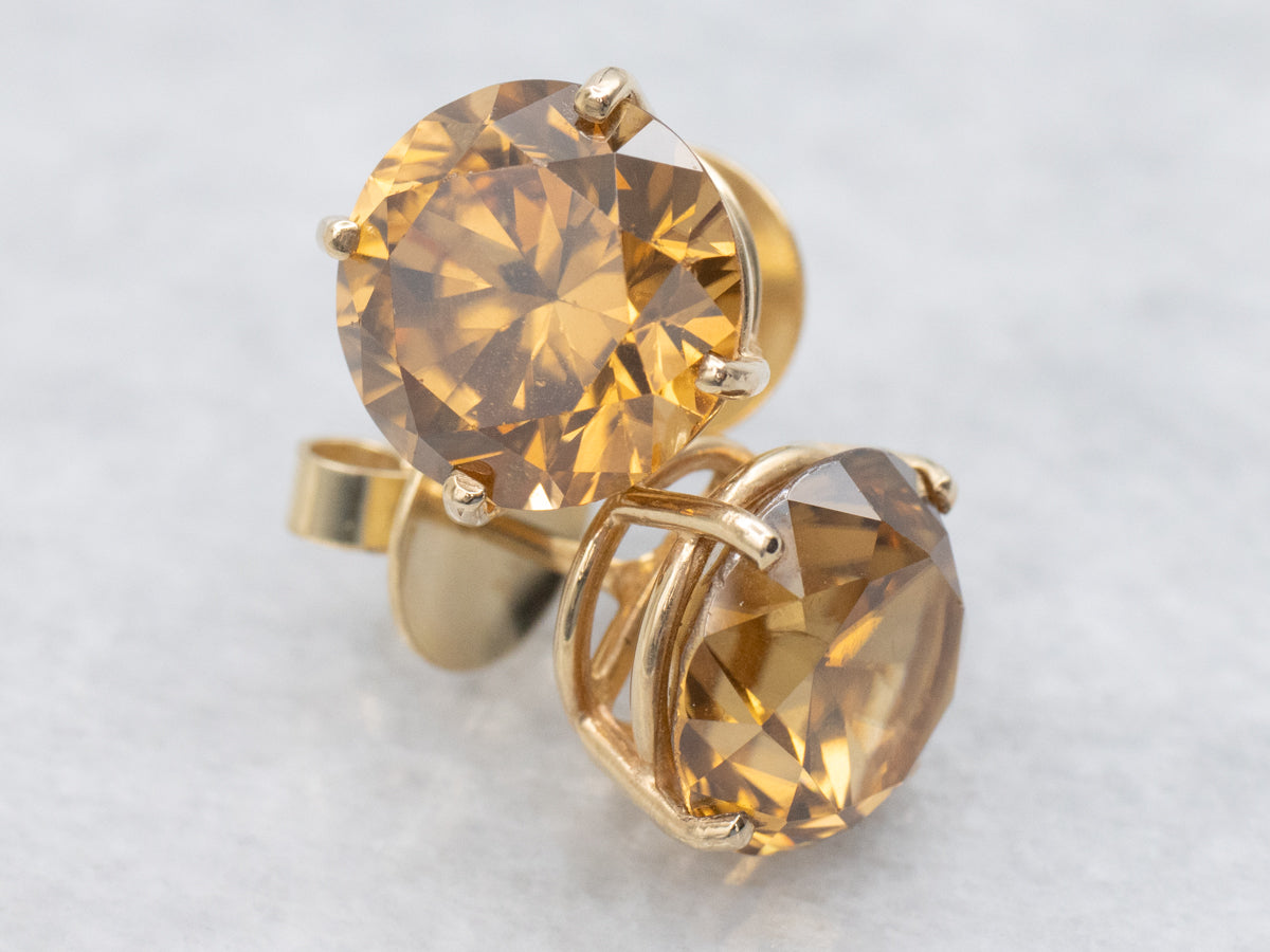 Golden Honey Zircon Gemstone Stud Earrings