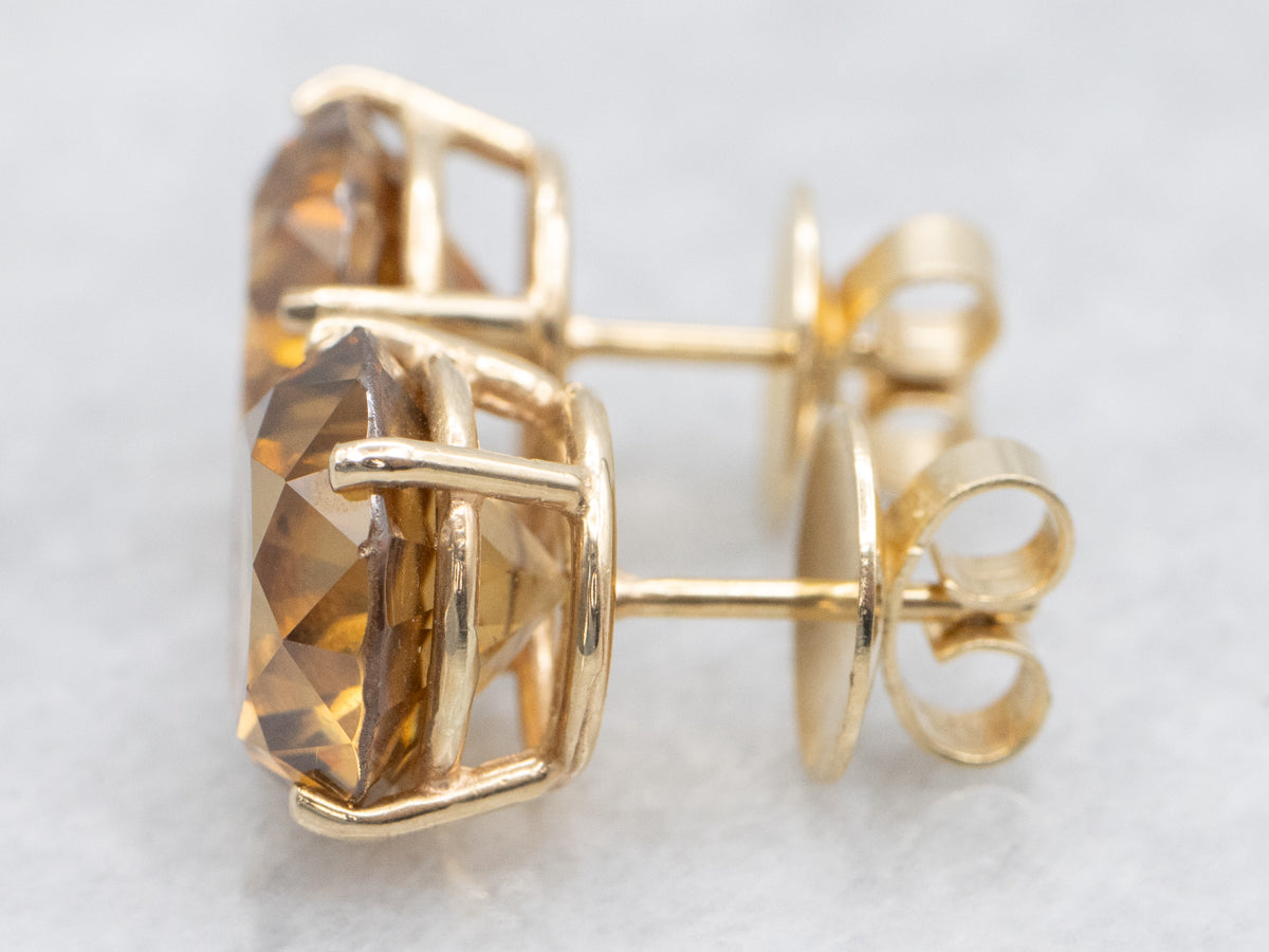 Golden Honey Zircon Gemstone Stud Earrings