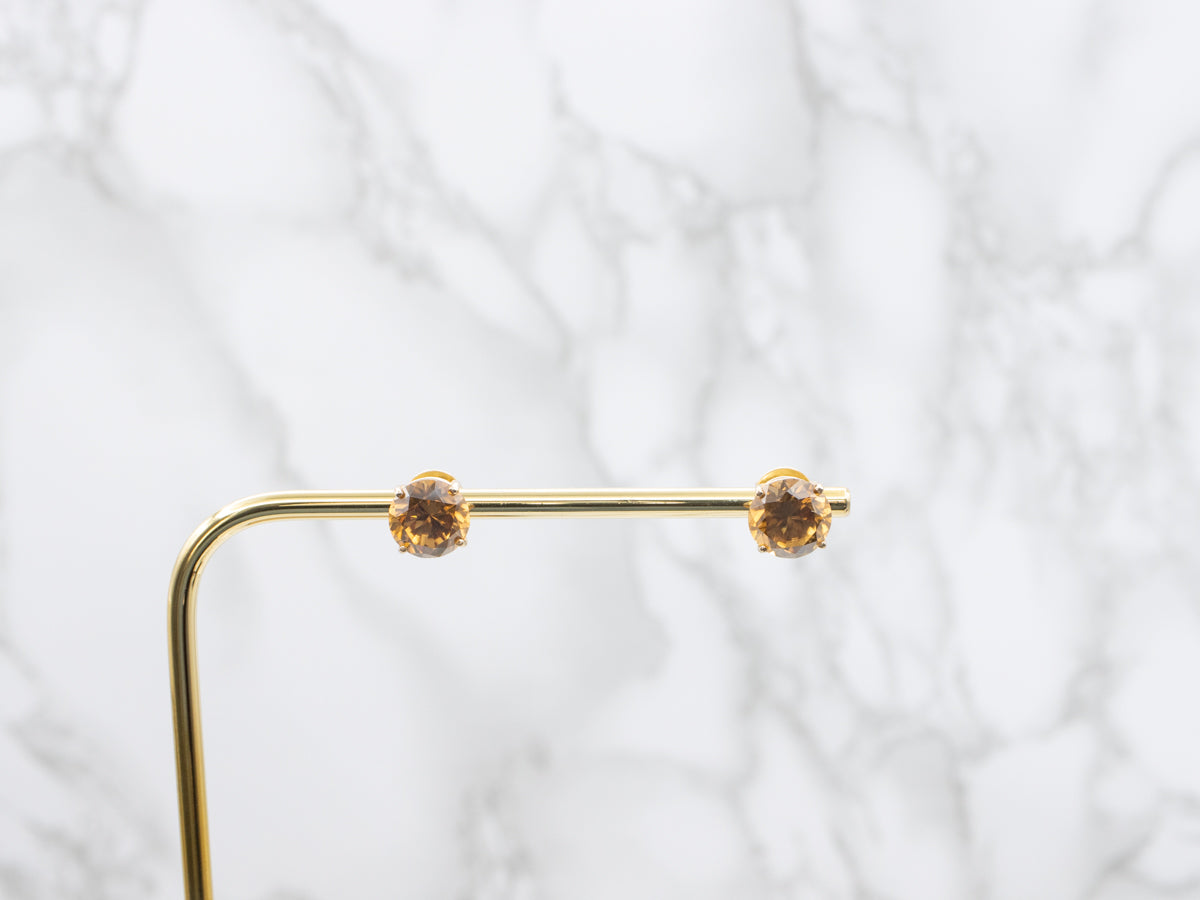 Golden Honey Zircon Gemstone Stud Earrings