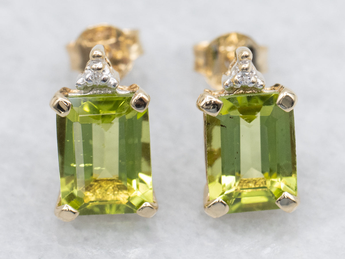 Peridot and Diamond Gemstone Earrings