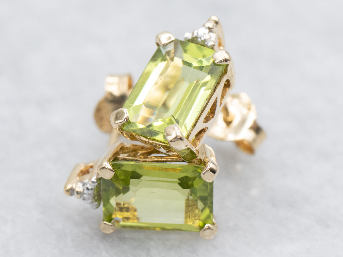 Peridot and Diamond Gemstone Earrings