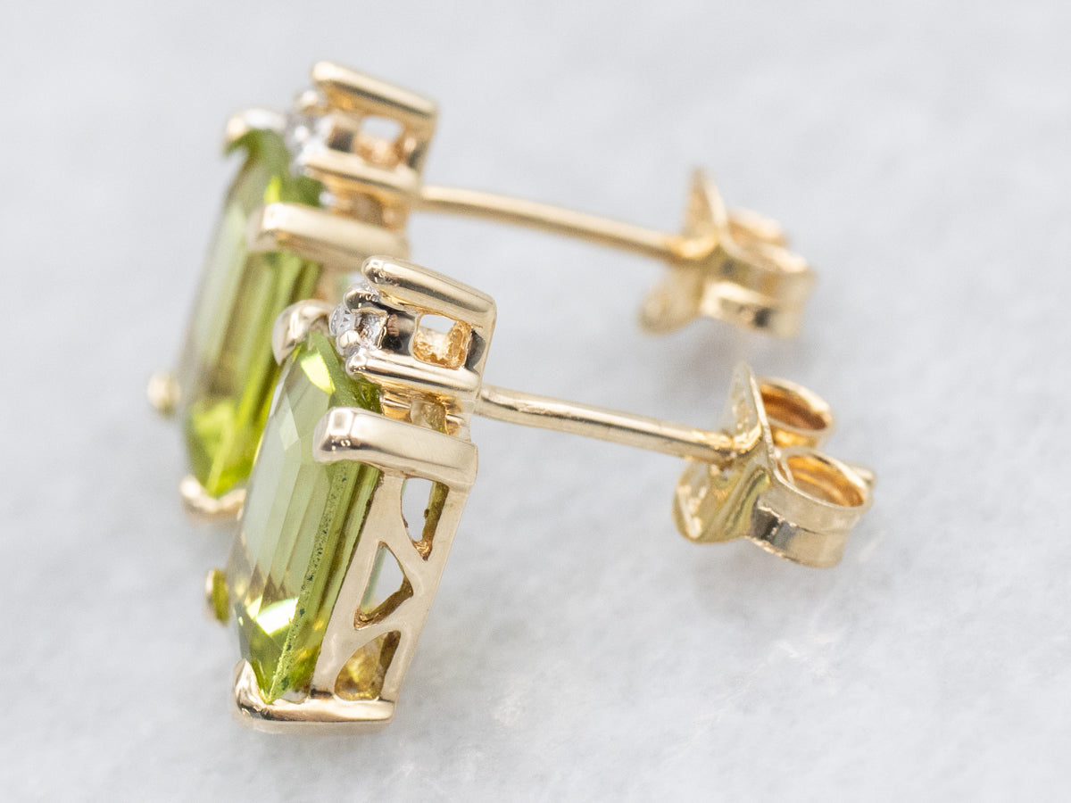 Peridot and Diamond Gemstone Earrings