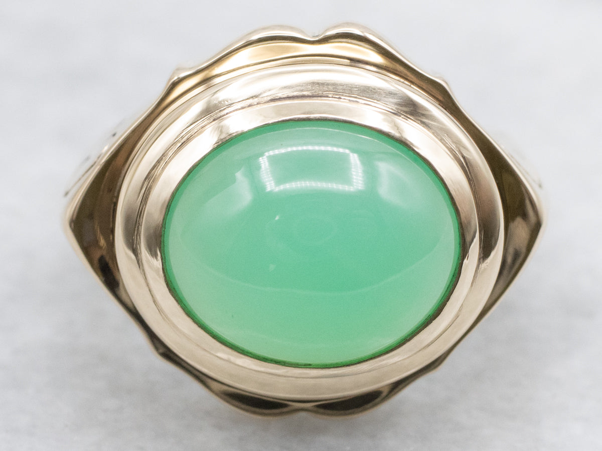 East-West Set Chrysoprase Gold Ring