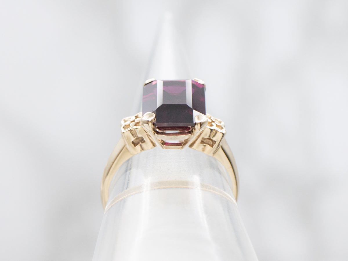 Floral Rhodolite Garnet Vintage Gold Ring