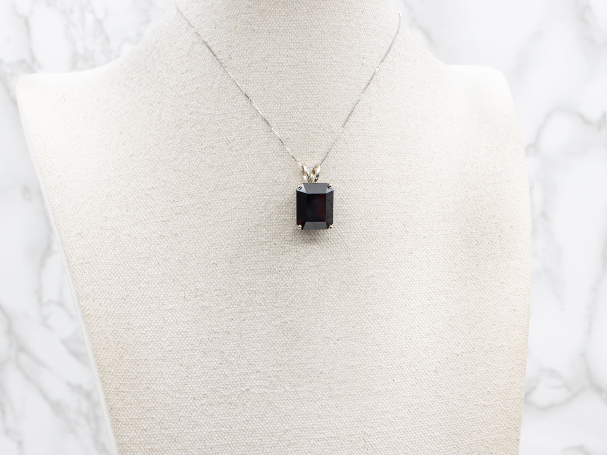 White Gold Garnet Solitaire Pendant