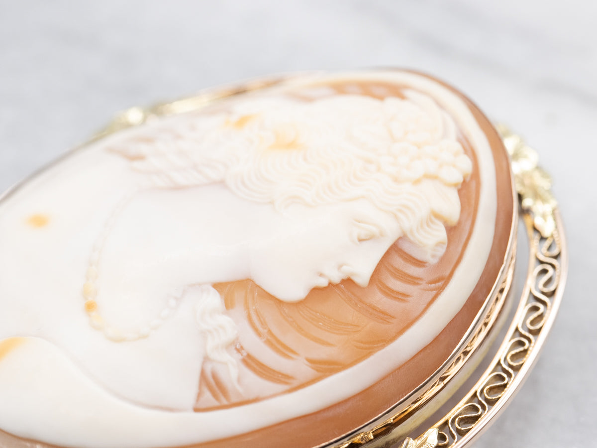 Two-Tone Large Floral Filigree Cameo Pendant and Pin