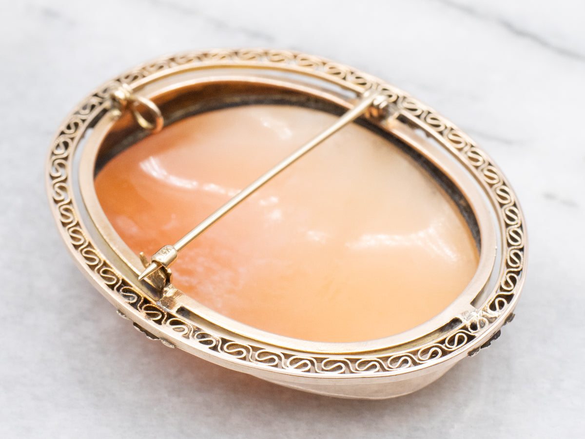 Two-Tone Large Floral Filigree Cameo Pendant and Pin