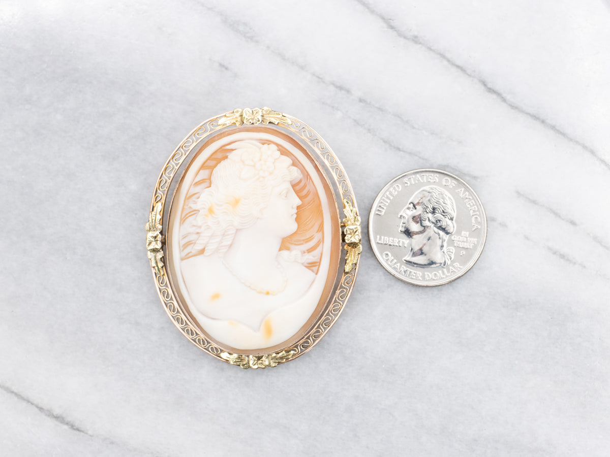 Two-Tone Large Floral Filigree Cameo Pendant and Pin