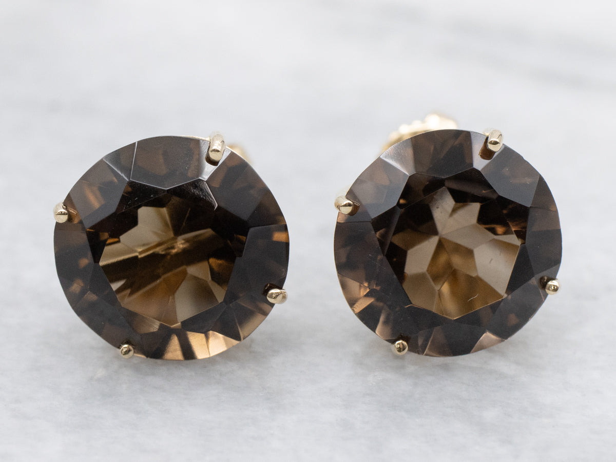 Smokey Quartz Gold Stud Earrings