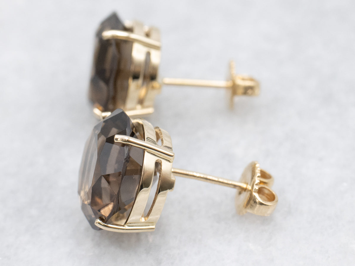 Smokey Quartz Gold Stud Earrings