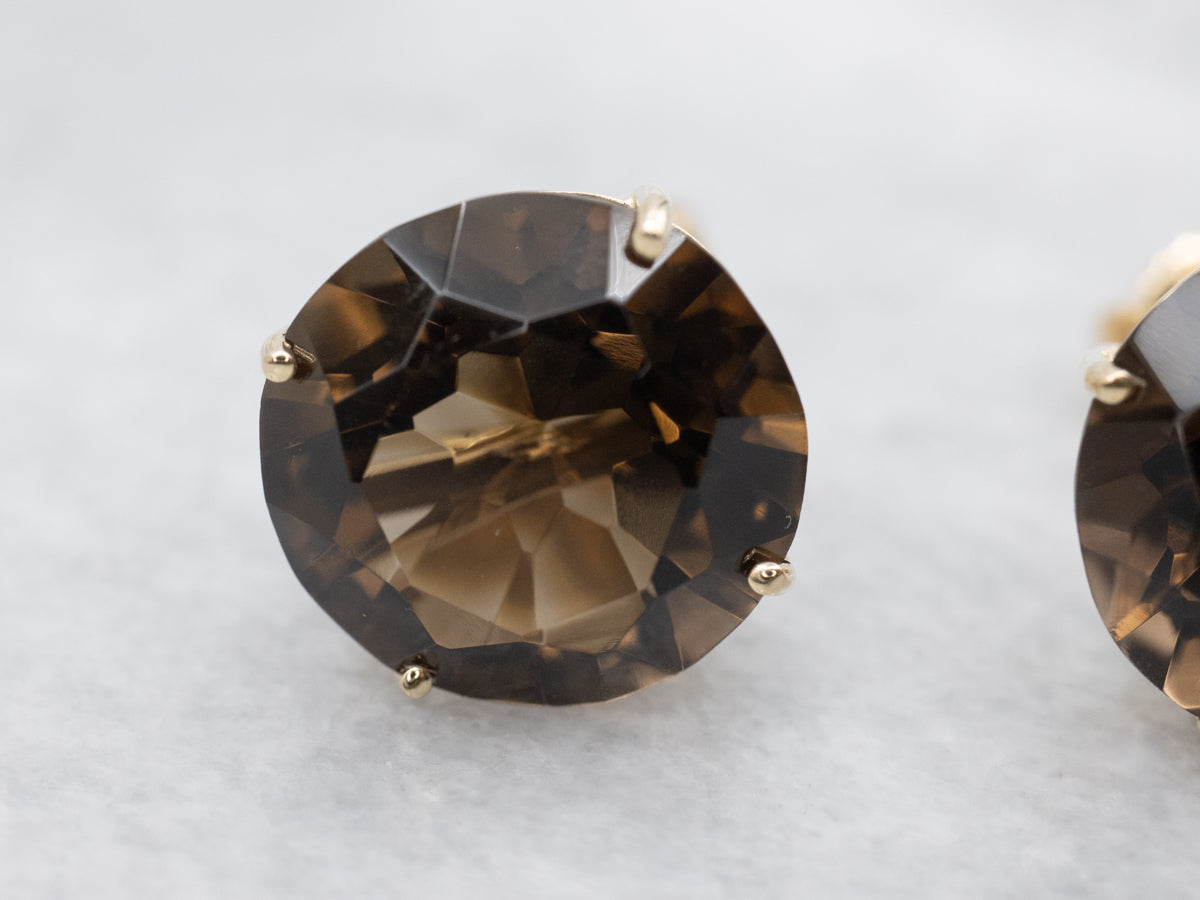 Smokey Quartz Gold Stud Earrings