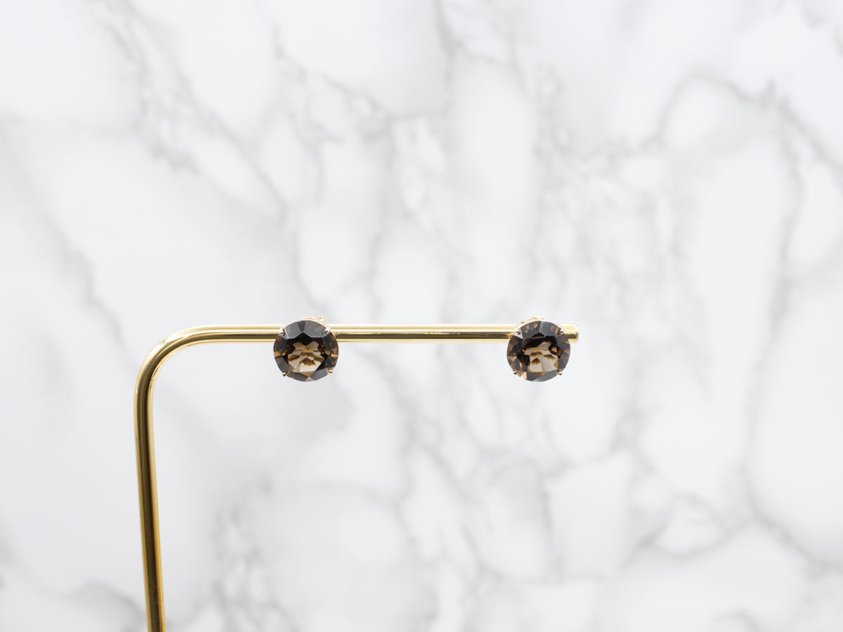 Smokey Quartz Gold Stud Earrings