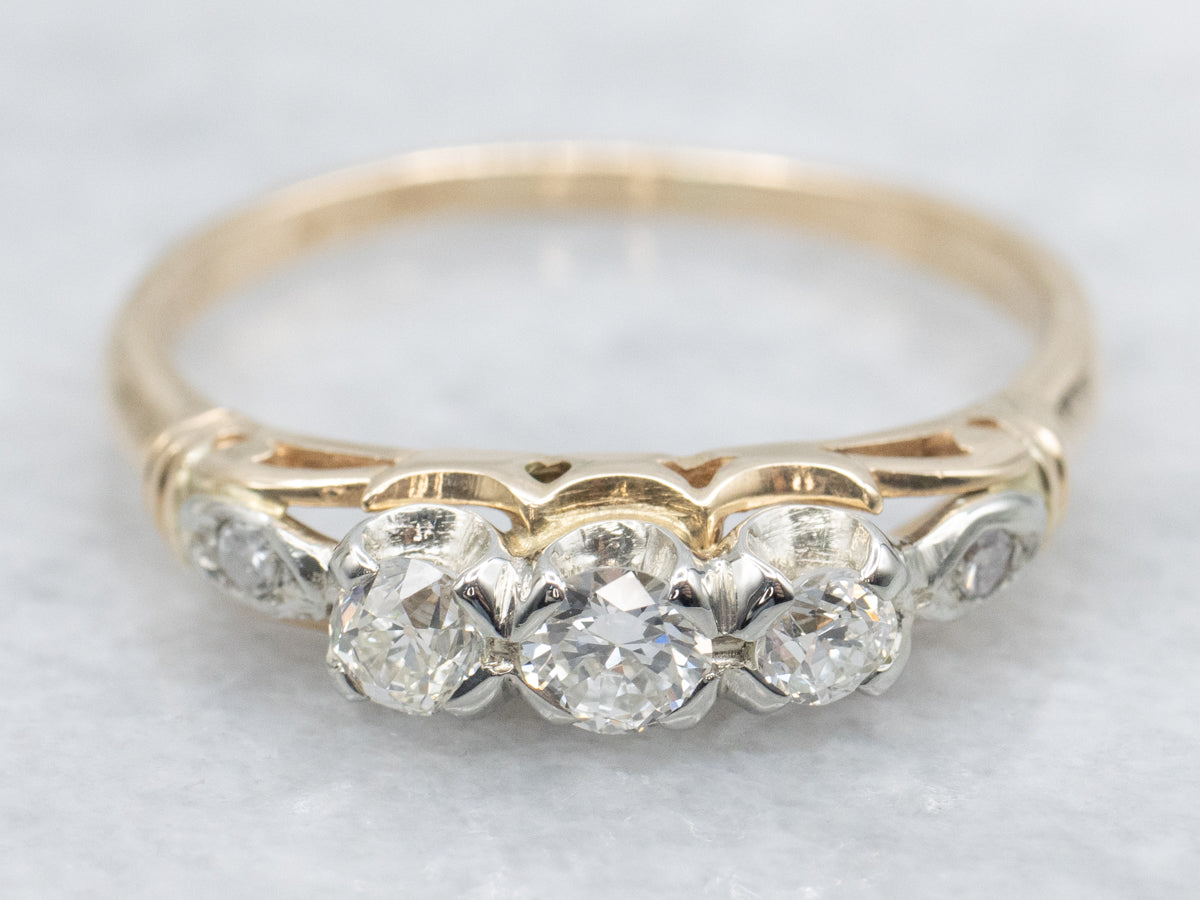 Vintage Old European Cut Three Stone Diamond Ring