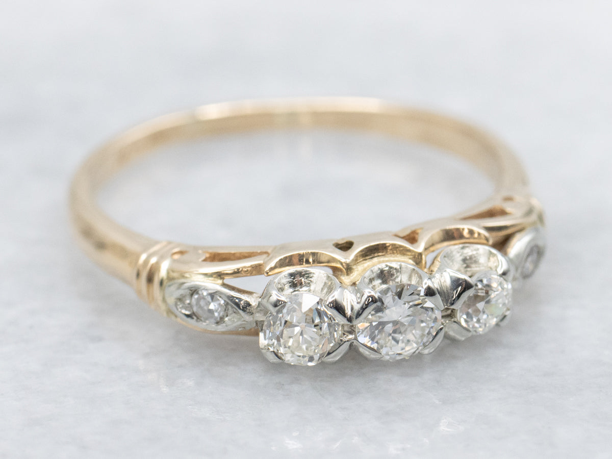 Vintage Old European Cut Three Stone Diamond Ring