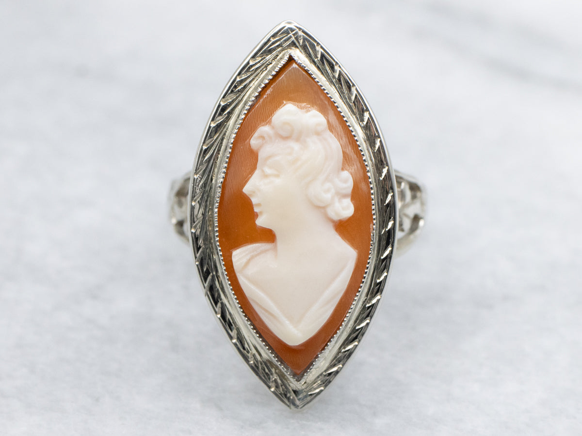Mid-Century Marquise Cameo Ring