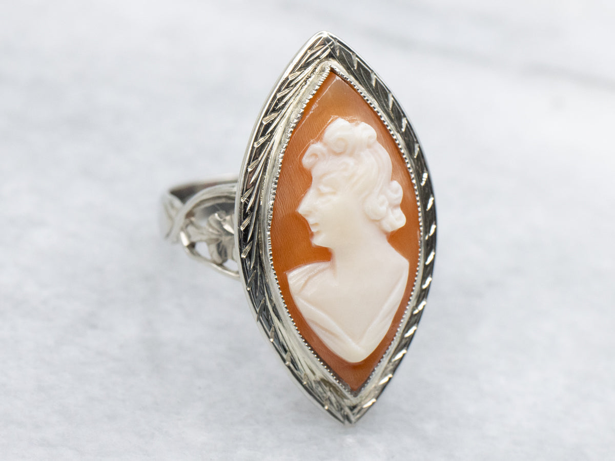 Mid-Century Marquise Cameo Ring