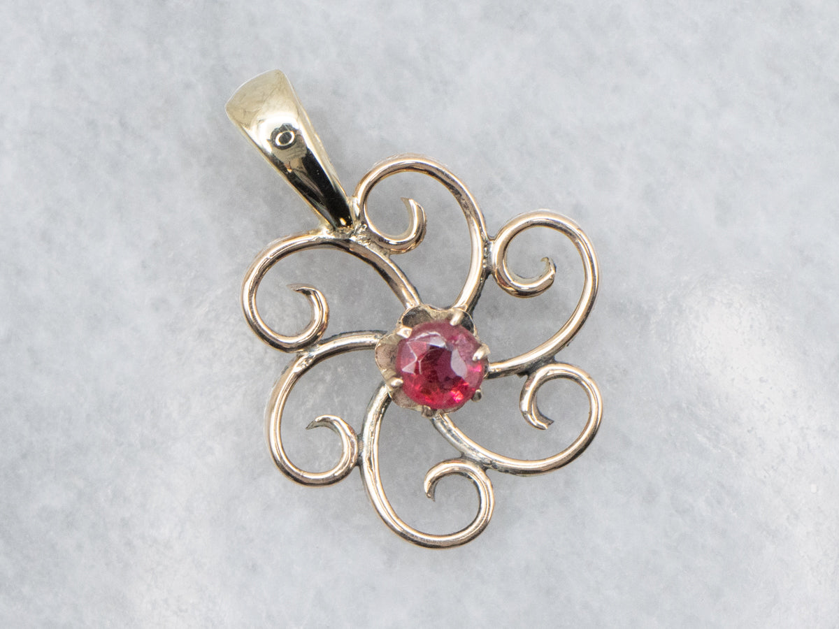 Vintage Gold Ruby Glass Pinwheel Pendant